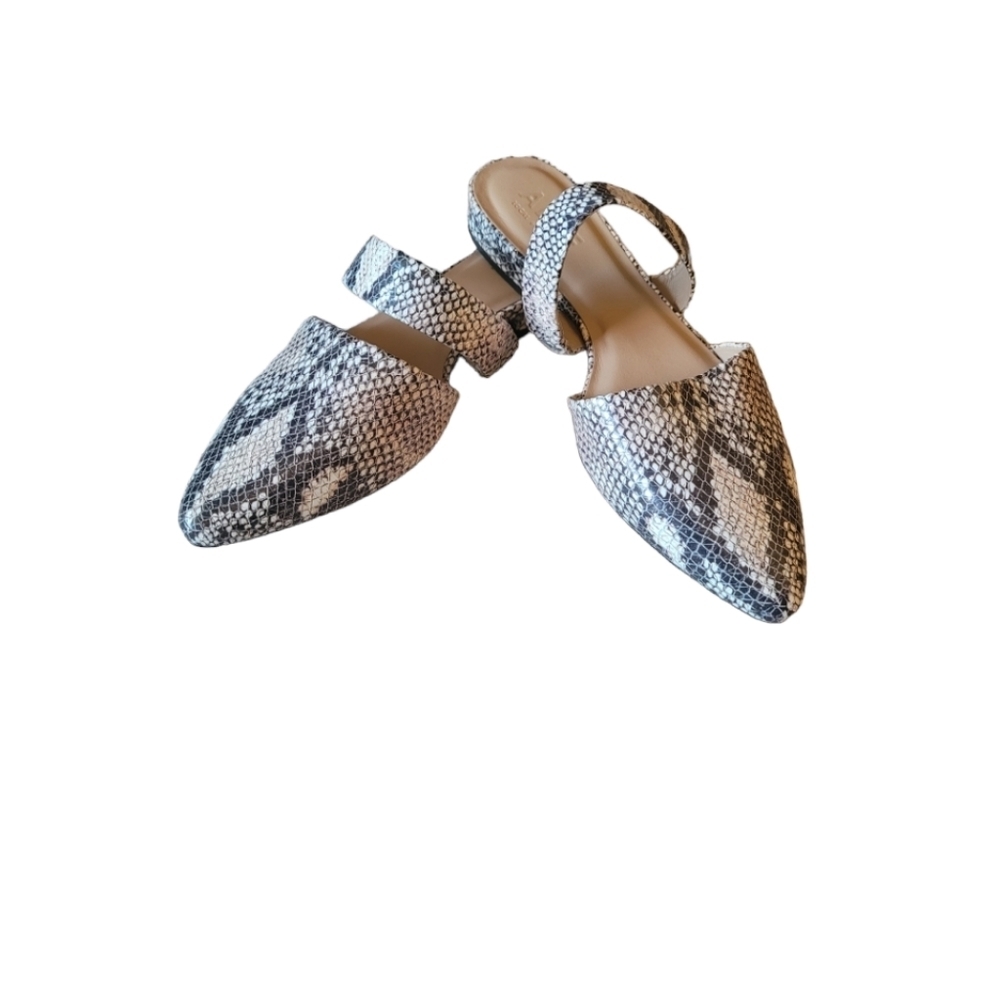 Able Snakeskin Look Leather Flats Slides Mules Gray Black Cream Size 7.5 New
